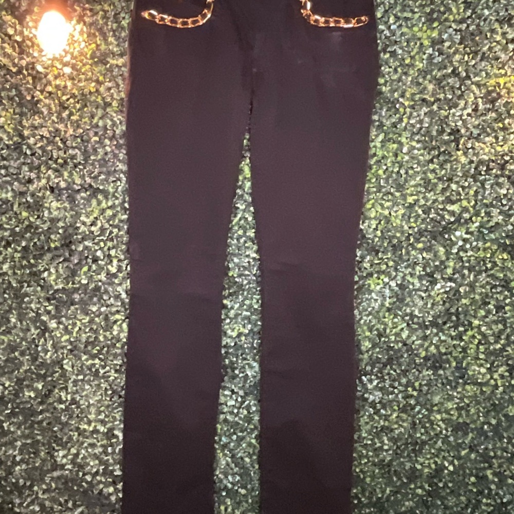Robin's Jean Black Straight Leg Jeans with Gold Chain Accent